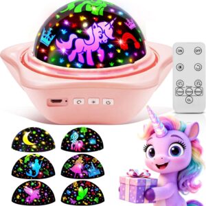 Unicorn Toys for Girls Gifts, 【6 Films+93 Colors+Rechargeable】Kids Night Light Projector, Unicorn Toys+Princess Toys+Mermaid Toy+Sensory Toys+Star Projector, Kids Sensory Toy for 3 Year Old Girl Gifts