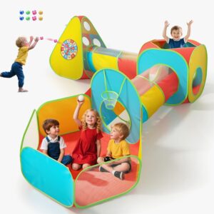 5Pcs Kids Play Tent and Play Tunnel,Ball Pit for Toddler Baby,Foldable Pop Up Tents with Carry Bag,Indoor Outdoor Playhouse with Crawling Toys,Boys and Girls Best Birthday Gifts