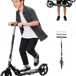 Scooter for Age 6+, Folding Kick Scooters for Kids 8-12,Teens, Adults up to 250Lbs,3 Adjustable Heights, Rear Brake, Wide Antislip Deck, Lightweight Scooter for Boys Girls