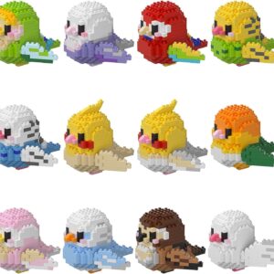 HJPLPXH Parrots Micro Mini Building Block Sets Birthday Gift for Kids, Animals Buildling Model Kits, Mini Bricks Birds Series Toys for Kids（12 Boxes）