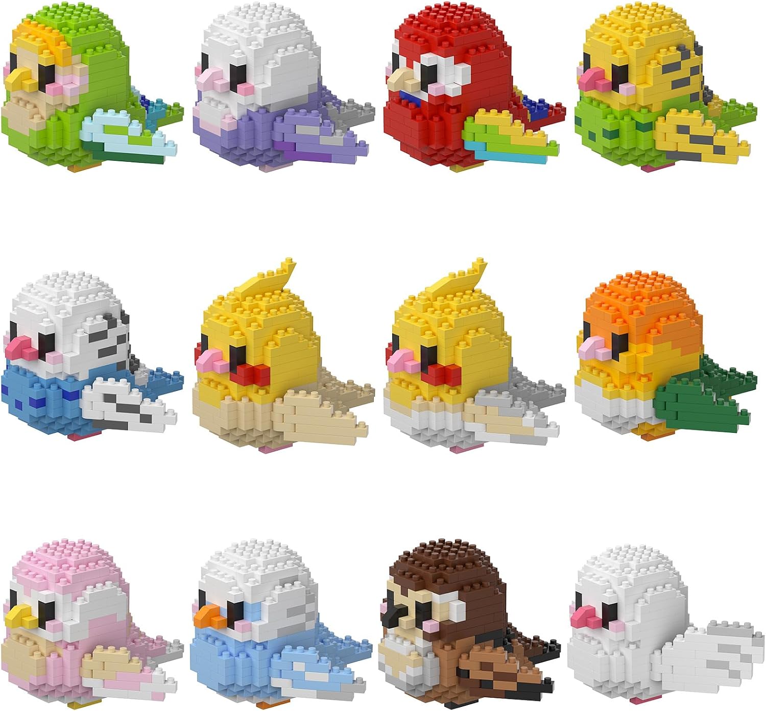 HJPLPXH Parrots Micro Mini Building Block Sets Birthday Gift for Kids, Animals Buildling Model Kits, Mini Bricks Birds Series Toys for Kids(12 Boxes)