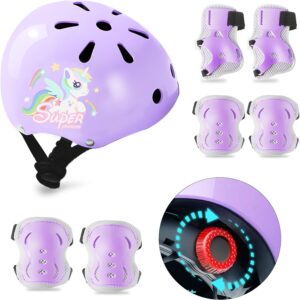 Kids Bike Helmet Knee Elbow Pads Wrist Guards Protective Gear Set Adjustable Toddler Helmets for Ages 3-5, 2-8 Girls Boys for Skateboard Cycling Bike Roller Skating Scooter Outdoor Sport