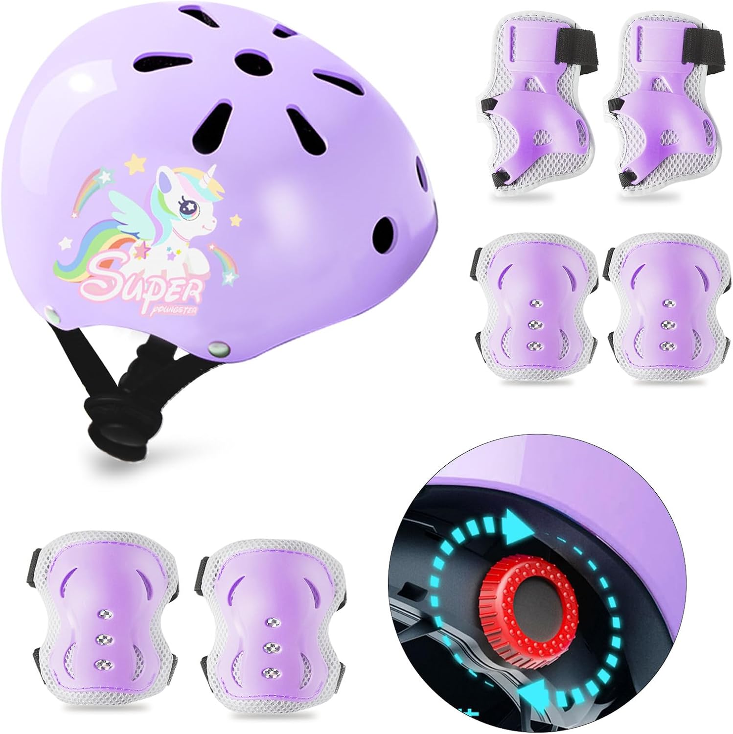 Kids Bike Helmet Knee Elbow Pads Wrist Guards Protective Gear Set Adjustable Toddler Helmets for Ages 3-5, 2-8 Girls Boys for Skateboard Cycling Bike Roller Skating Scooter Outdoor Sport