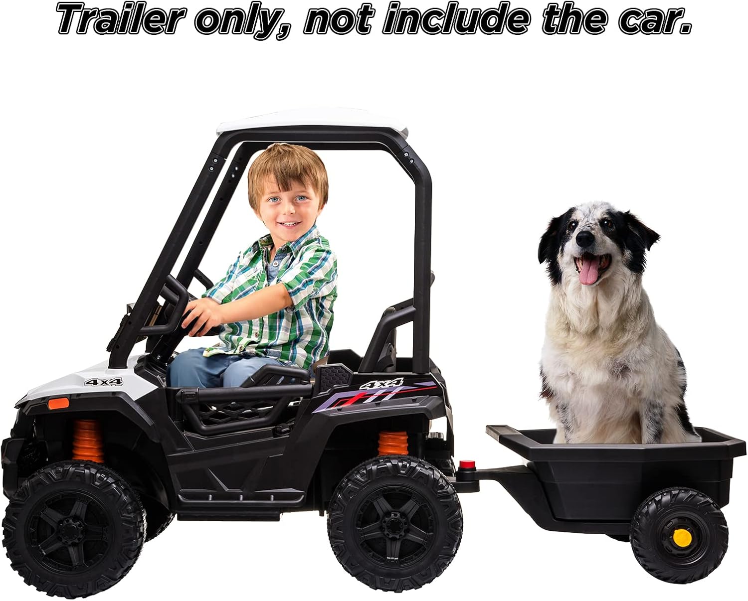 Trailer for 12V Kids Ride On Car Truck with Remote Control, Spring Suspension, LED Lights, AUX Port, Music (Trailer Only) - Image 2