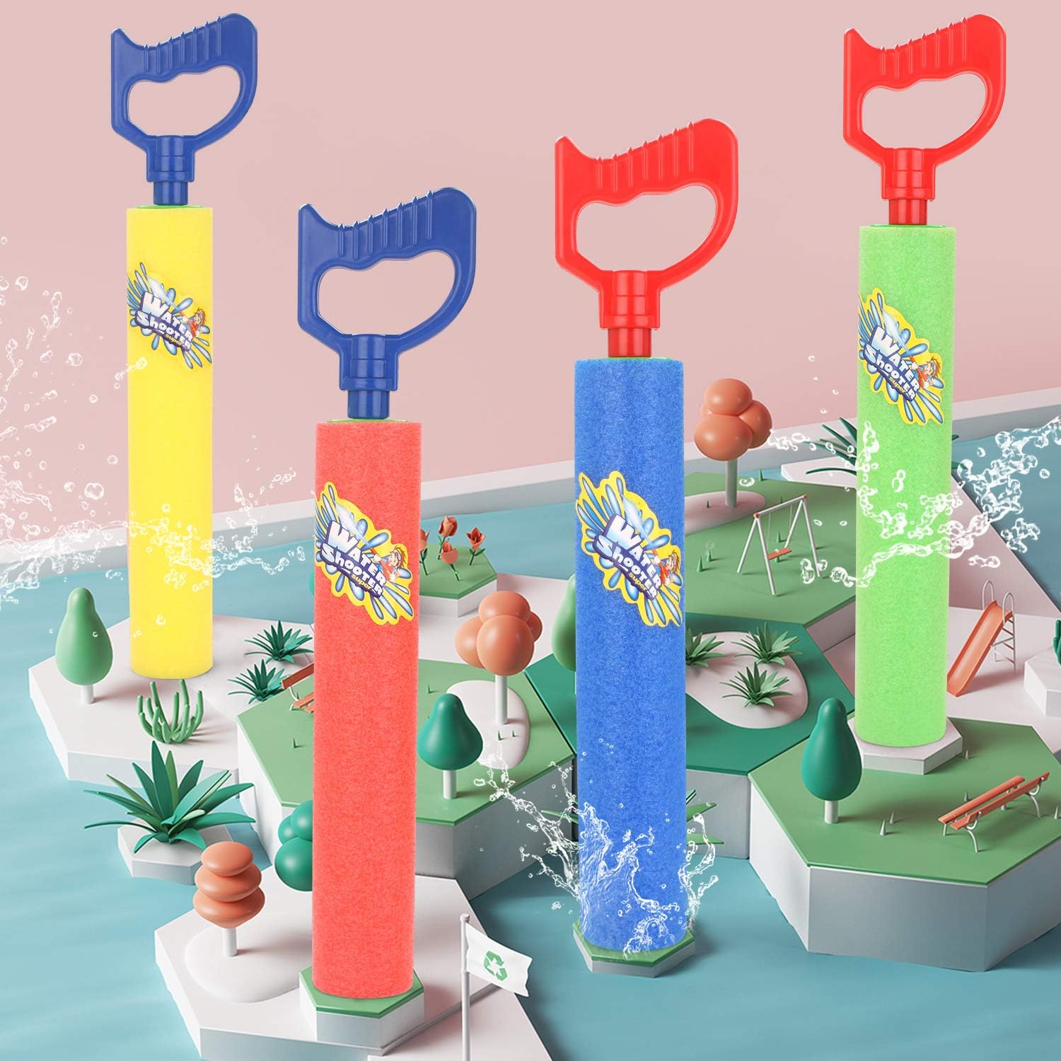 Fun-Here Water Guns Shooter 6 Pack, Super Foam Soakers Blaster Squirt Guns, Pool Noodles Toy with Plastic Handle Summer Swimming Beach Garden Fighting Game,Outdoor Toys for Kids Boys Girls Adults - Image 6