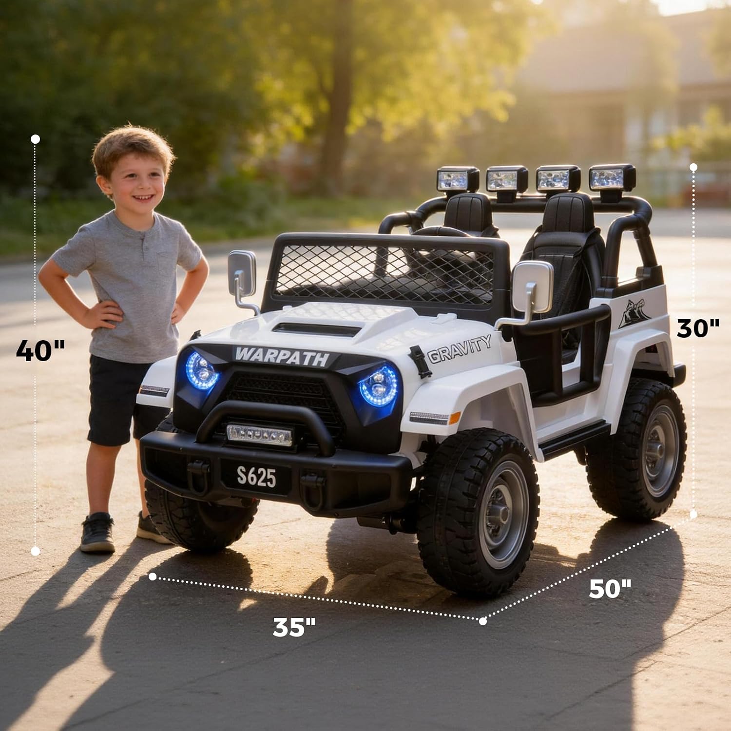 White 24V 4WD Ride On for Kids, 2-Seater Electric Truck with Remote Control, 4x200W Motors, Spring Suspension, LED Lights & Bluetooth, Updated Edition - Image 2