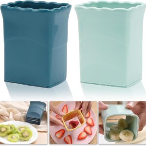 Tulobi 2-Piece Fruit Slicer Set, Stainless Steel, Mini Cup Slicer, Quick Salad Maker, Creative Kitchen Gadget (Navy Blue + Cyan)