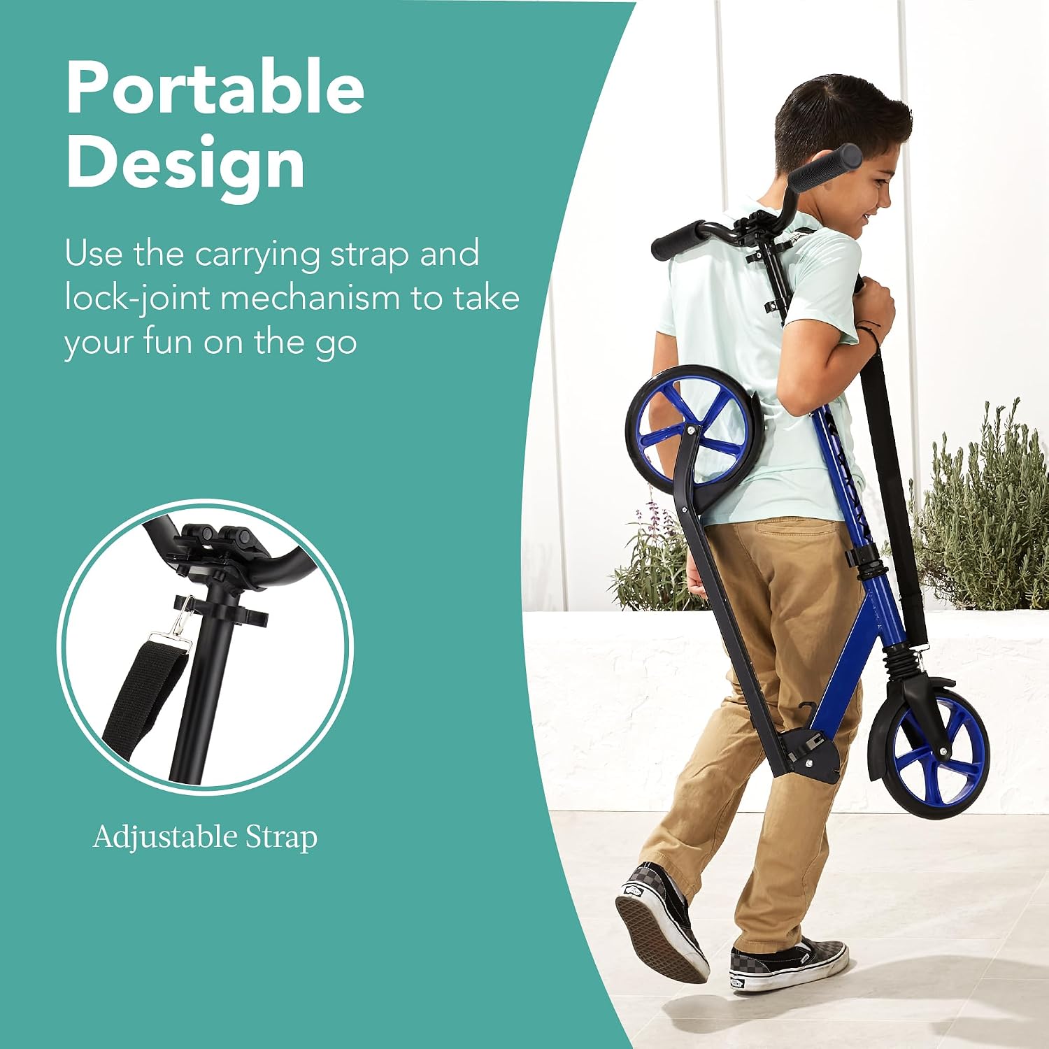 Best Choice Products Kick Scooter for Kids Ages 8+ Teens & Adults, Foldable Large Wheel Scooter with Suspension, Adjustable Handlebars, ABEC-9 Bearings, Lightweight Scooter for Boys & Girls - Blue - Image 4