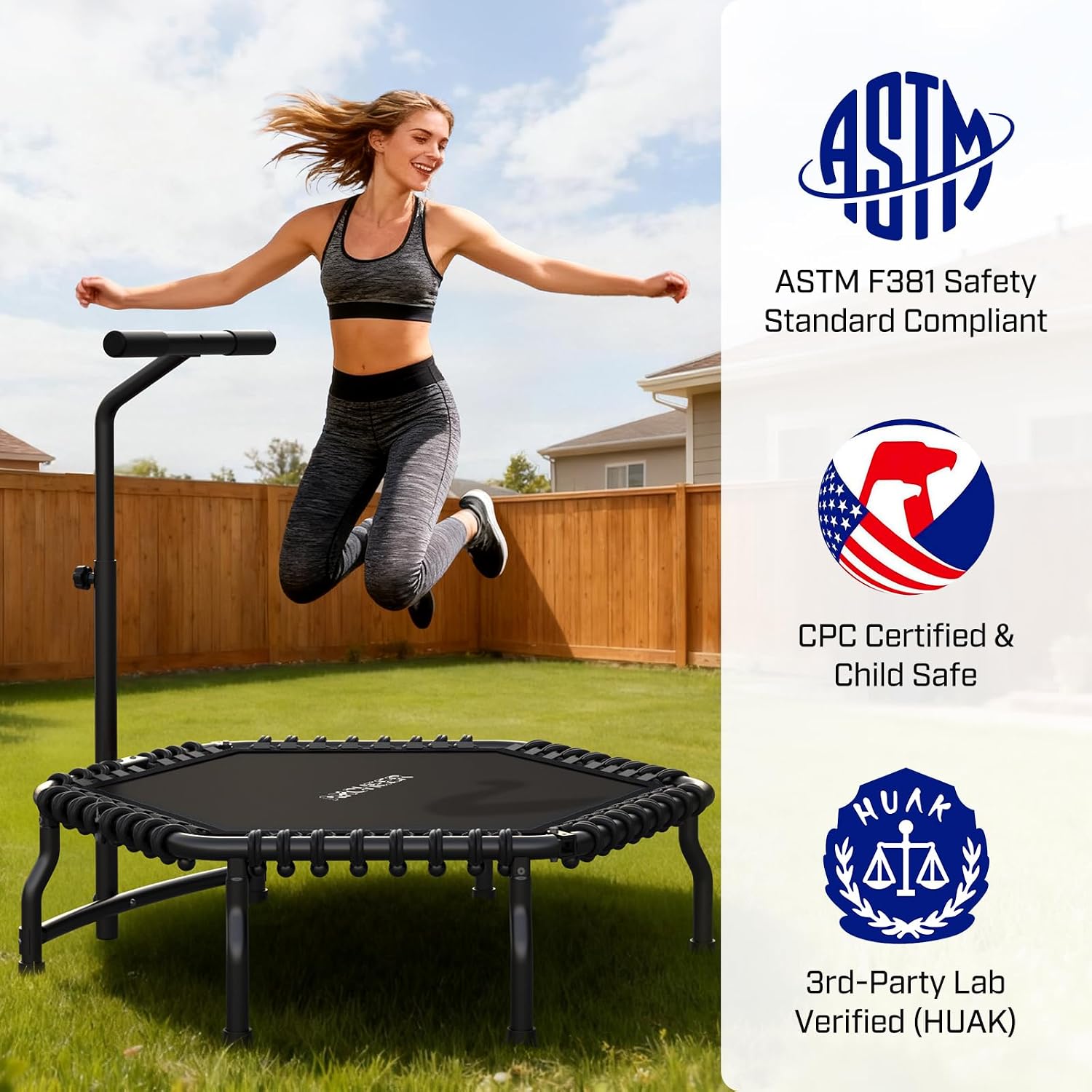 ANCHEER Trampoline, 50'' Rebounder Trampoline for Adult with Bar, Indoor Mini Trampoline, 550LBS Fitness Trampoline with Bungee, Jumping Cardio Equipment, Exercise Trampoline at Home Gym - Image 4