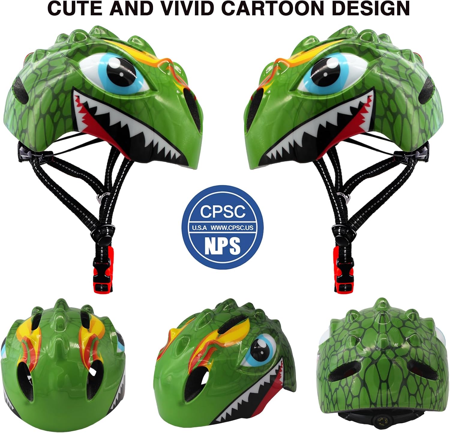 Toddler Helmet Kids Bike Helmet for 2 3 4 5 6 7 8 Years Old Girls with 3D Dinosaur Design Protective Gear Set and Safety Certified, Toddler Bike Cycling Skating Skateboard Scooter Helmet - Image 2