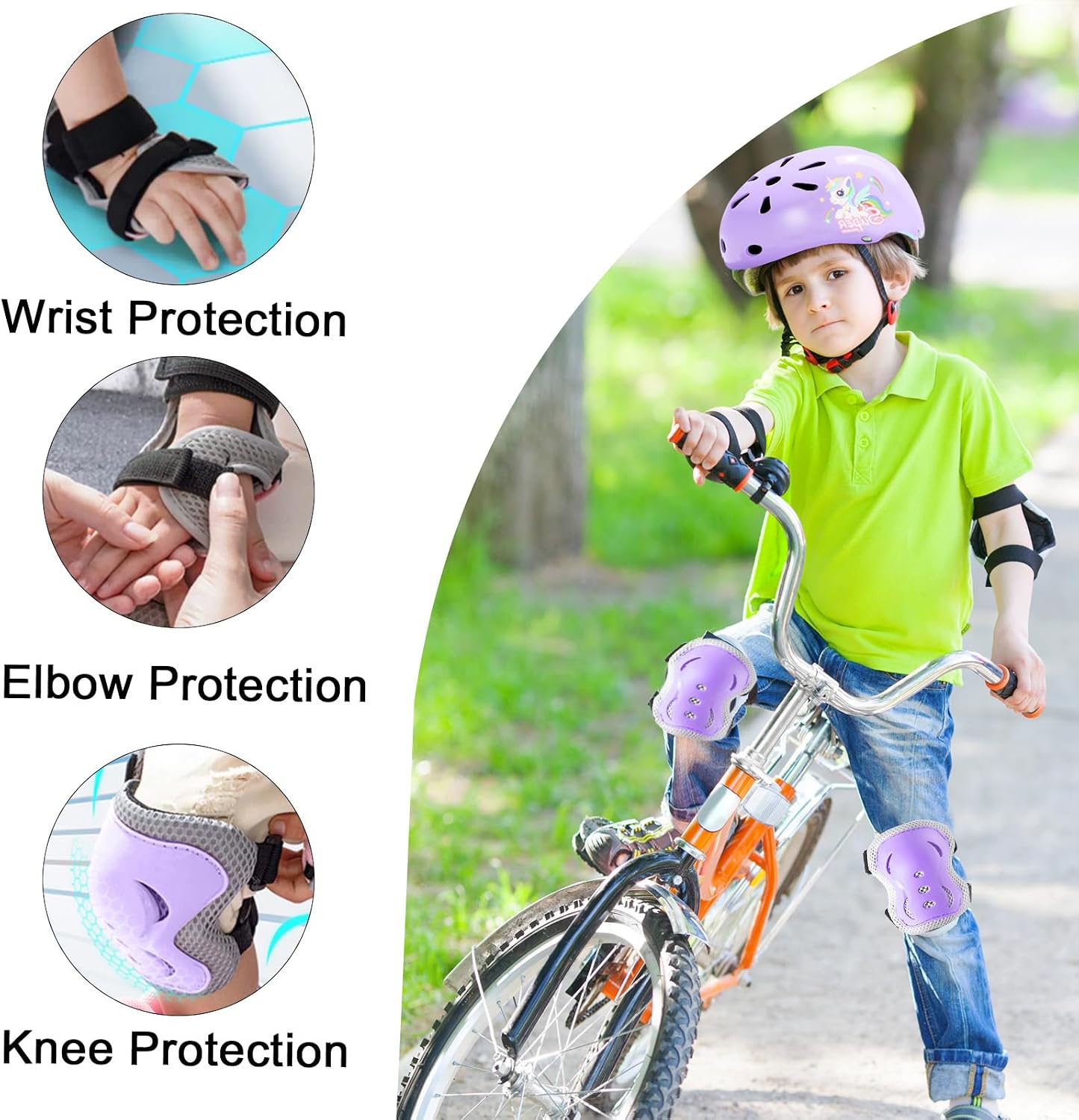 Kids Bike Helmet Knee Elbow Pads Wrist Guards Protective Gear Set Adjustable Toddler Helmets for Ages 3-5, 2-8 Girls Boys for Skateboard Cycling Bike Roller Skating Scooter Outdoor Sport - Image 3