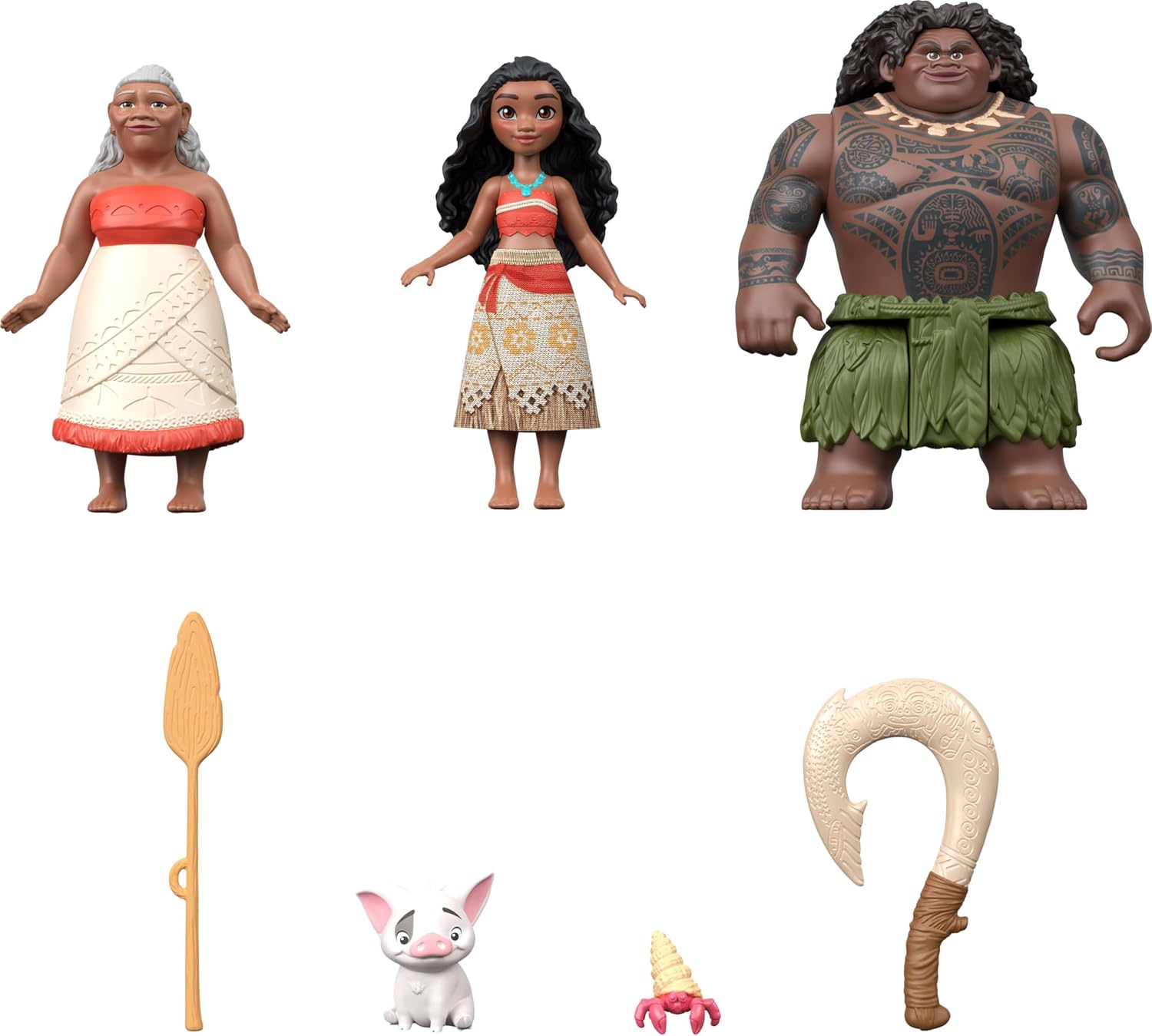 Mattel Disney Moana Small Doll 3-Pack with Moana, Maui the Demigod & Gramma Tala, Plus Pua the Pig, Crab Figure & 2 Accessories, Inspired by Movie - Image 4