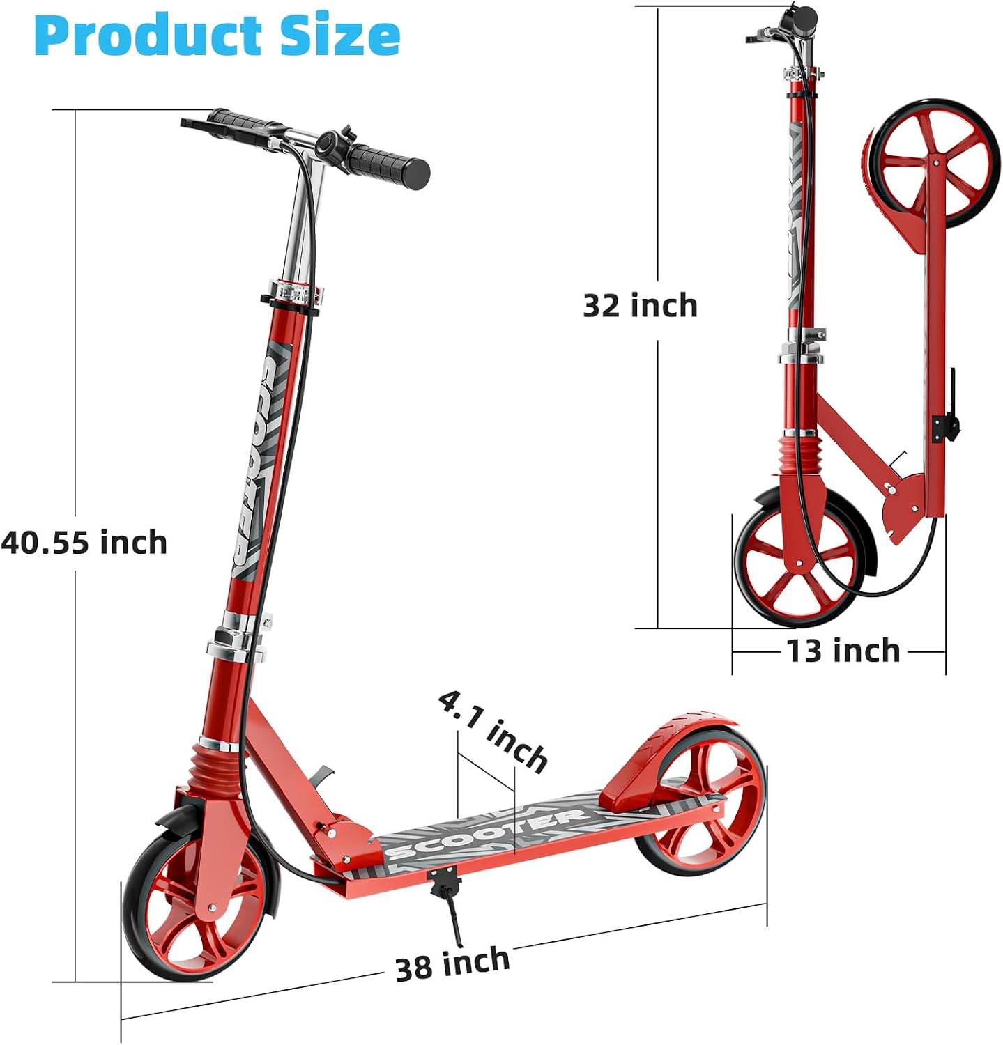 Scooters for Kids 8-12, Teens & Adults - Load 240 LBS, 8-Inch Wheels, Kick Scooter with Shock Absorption System, Hand Brake & Bell, 4 Adjustable Height Levels, Perfect for School, Commuting or Park - Image 7