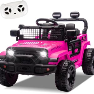 24V Ride On Jeep Car, Toddler Ride On Toys w/Parents Remote Control, One Seat Electric Car for Kids 2-4 with 4-Wheel Suspension, Bluetooth, Music, 1.86-3.11MPH Adjustable Speed, Pink