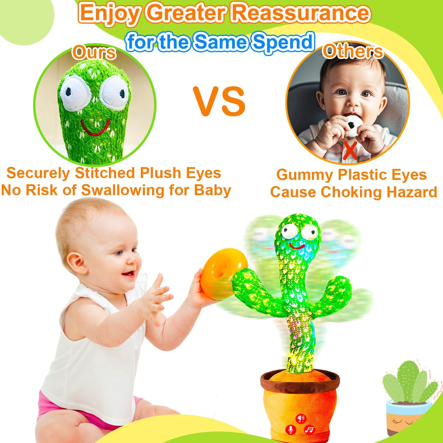 Baby Toys Interactive, Dancing Talking Cactus Toy Volume Adjustable, Singing Mimicking Repeating Recording, Funny Cactus Sings 50+ English Songs, Toys for Baby Toddler, 1 Year Old Gifts for Boys Girls - Image 3