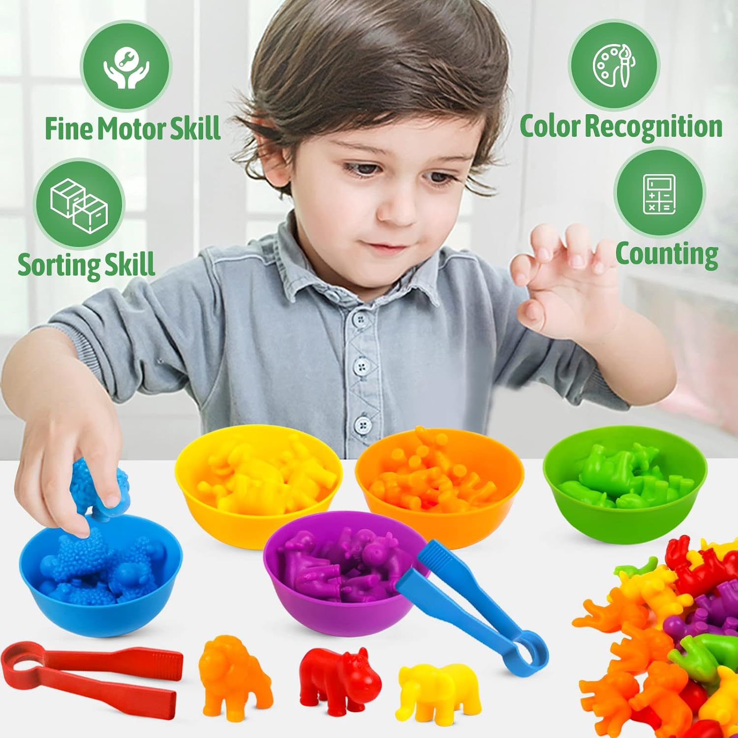 RAEQKS Counting Sorting Toys Matching Stacking Toys with Bowls Preschool Learning Activities Educational Sensory Game Montessori STEM Toy Daycare Sets Animals Gifts for Toddlers Kids Boys Girls - Image 4