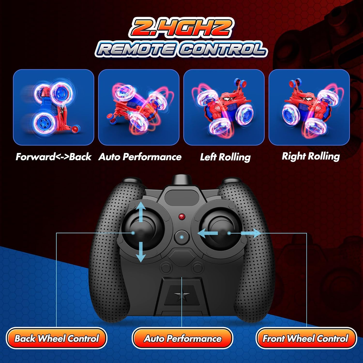 Spider remote control car rc cars toys,Cool rechargeable stunt rc car with 360 flips 4WD wheel with bright light,Fun outdoor toys gifts for kids birthday or Chritmas age 4 5 6 7 8 9 10 11 12 years old - Image 8