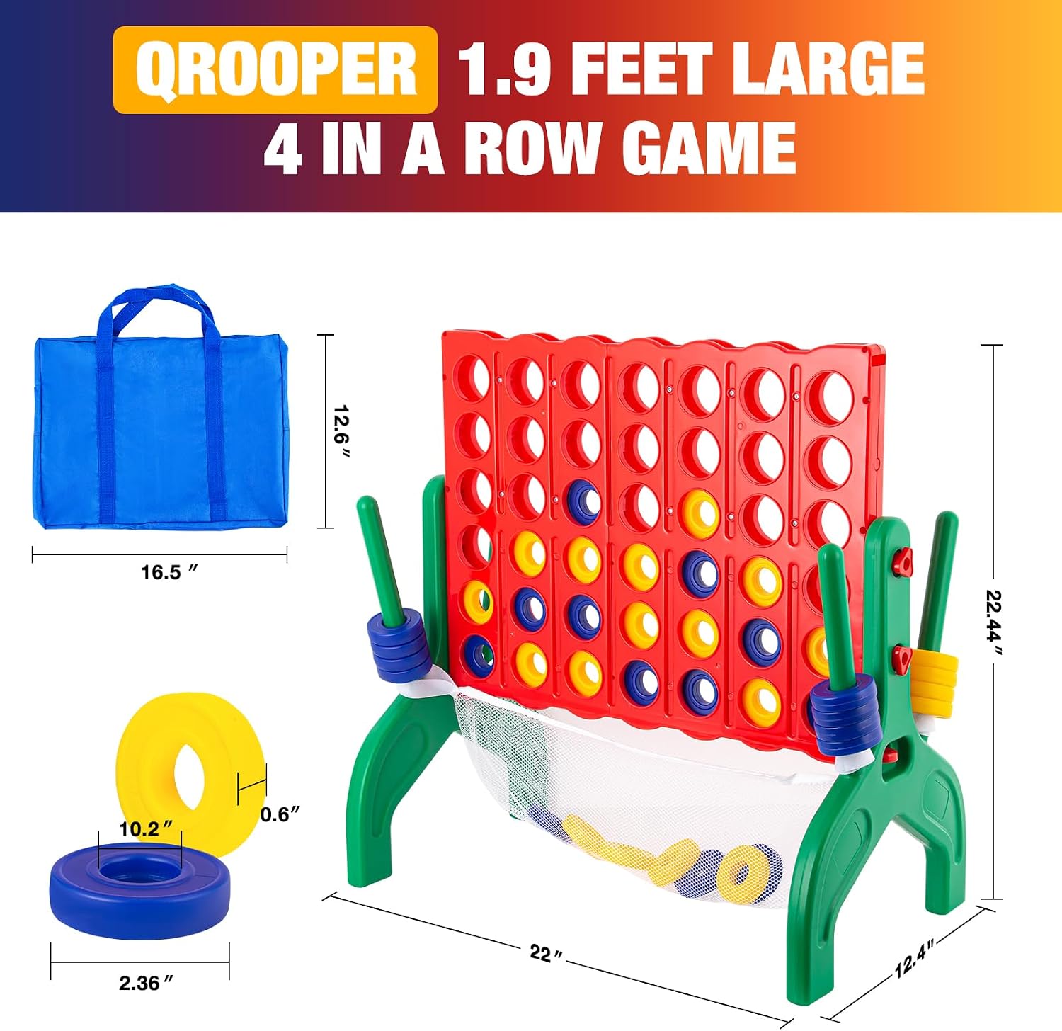 1.9 Feet Giant 4 in A Row Game, Jumbo 4-to-Score Connect Game Set for Kids & Adults Outdoor Yard, Lawn & Indoor Floor Play, Family Game Night & Party Board Games, Grand Birthday Easter Gifts - Image 2