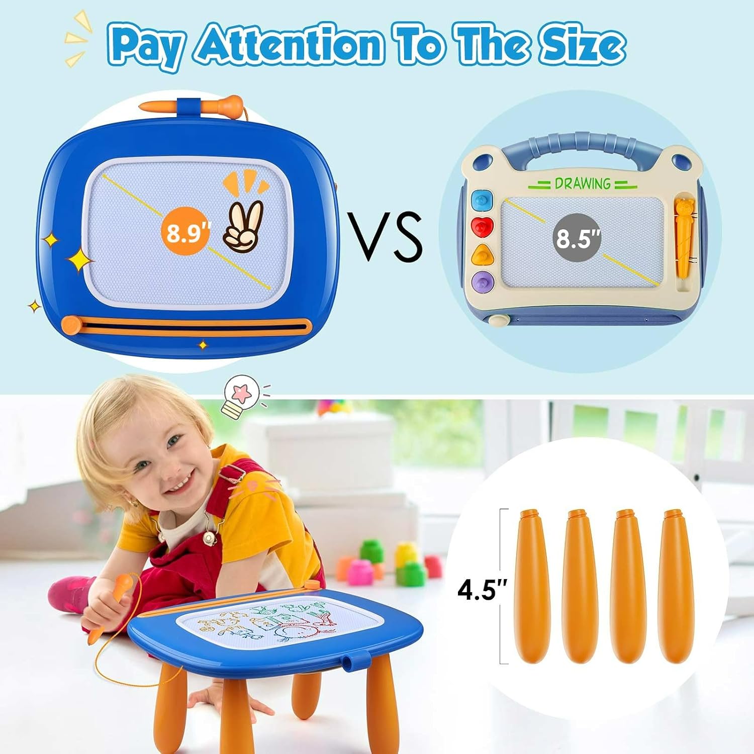 Smasiagon Toddler Toys Magnetic Drawing Board - Doodle Painting Board Pad Educational Learning Toys for 1 2 3 Year Old Boys Girls Christmas Birthday Gifts - Dark Blue - Image 3
