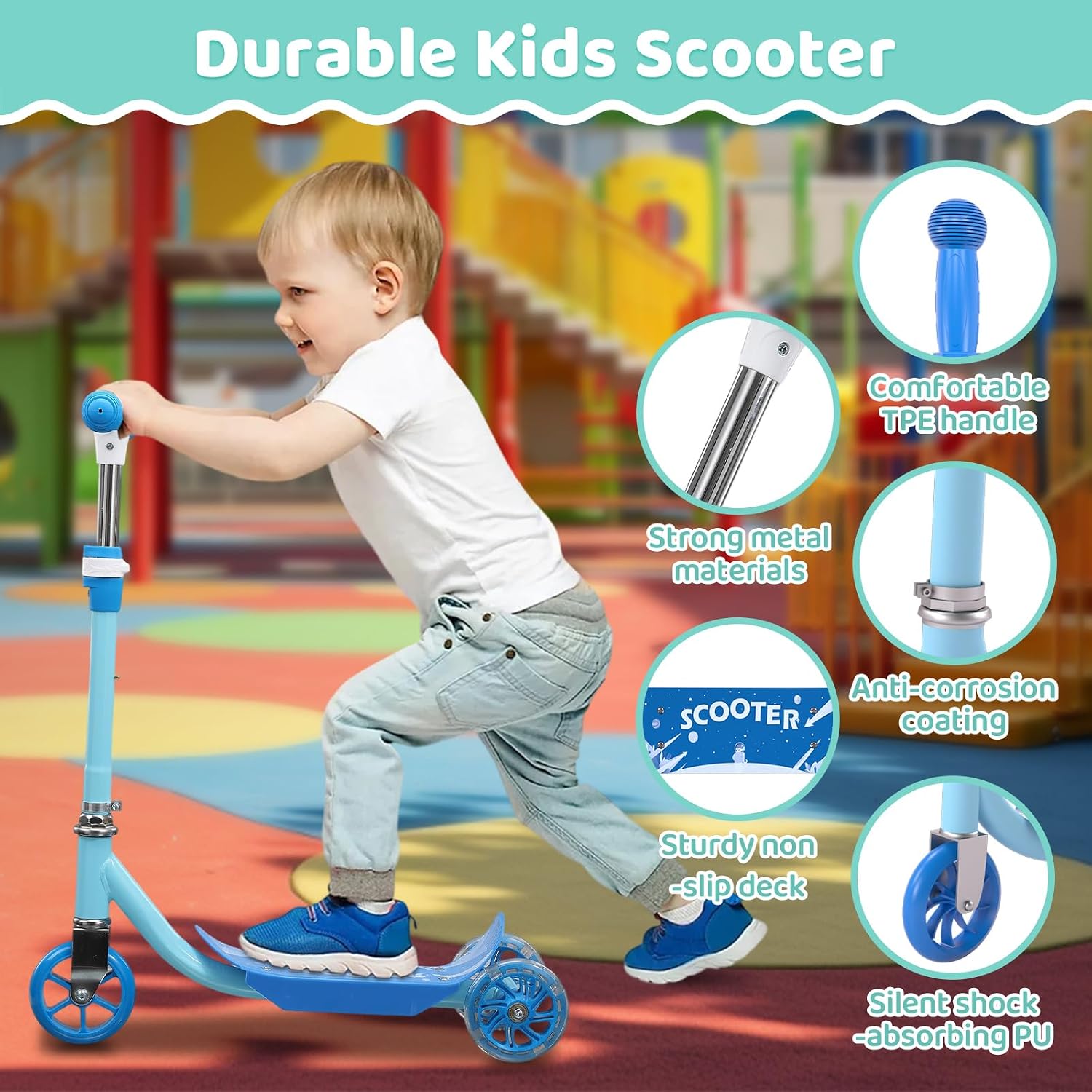 Kick Scooters for Kids 3-5 5-7 Years Age - Handlebars Safe-First Steer,Anti-Slip Deck,Height Adjustable Three Wheeled LED Lighted Up Toddler Scooter for Boy & Girl, Indoor Outdoor Kid Child Toy Gift - Image 5