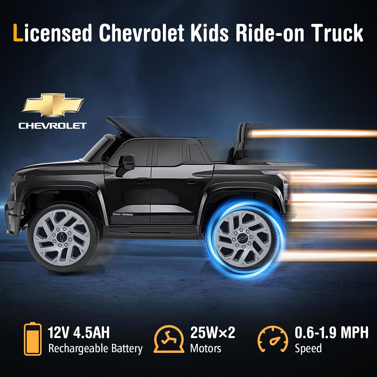 Costzon Ride on Car, 12V Licensed Chevrolet Truck, Kids' Electric Vehicles with Remote Control, Rear Storage, Music, USB, Lights & Spring Suspension, Kids Car Toy for Aged 3+ (Truck, Black) - Image 3