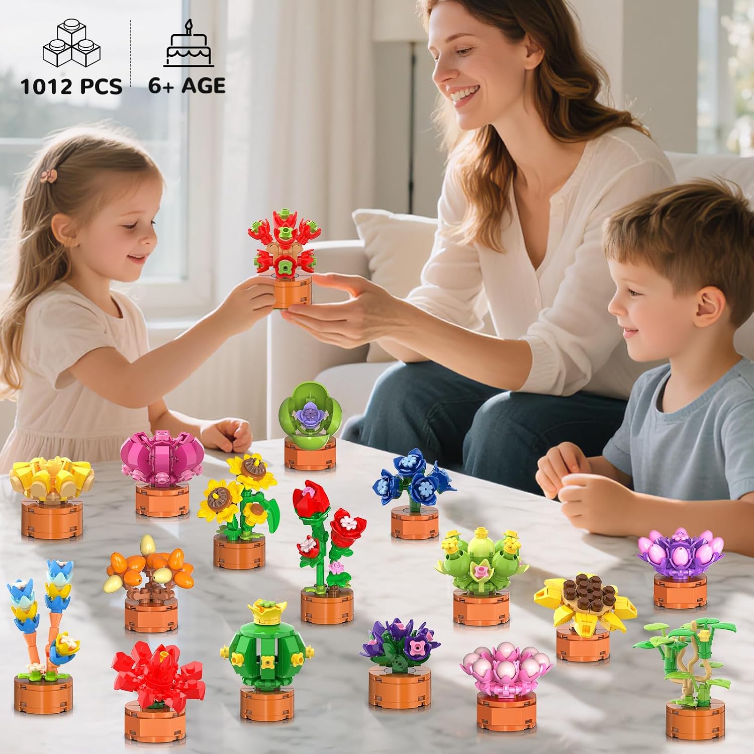 24 Pack Flowers Succulents Party Favors for Kids Building Set - 1012PCS Botanical Bonsai 3.6mm Mini Building Blocks Toy for Goodie Bags Stocking Stuffers Classroom Prize Birthday Gifts for Girl Boy 6+ - Image 9