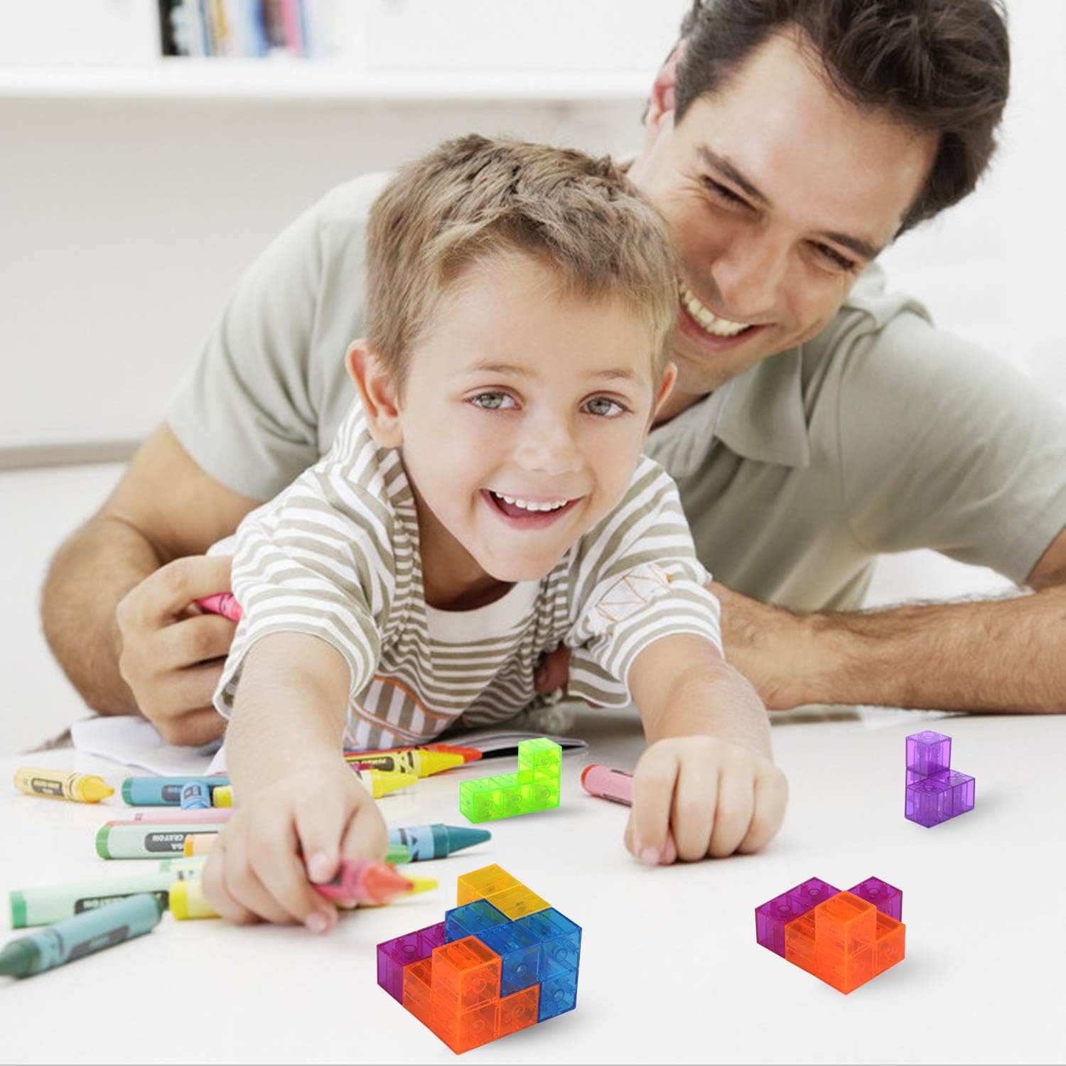 WorWoder Kids Magnetic Building Blocks Magic Magnetic 3D Puzzle Cubes, Set of 7 Multi Shapes Magnetic Blocks with 54 Guide Cards, Intelligence Developing and Stress Relief Fidget Toys for Kids (Blue) - Image 7