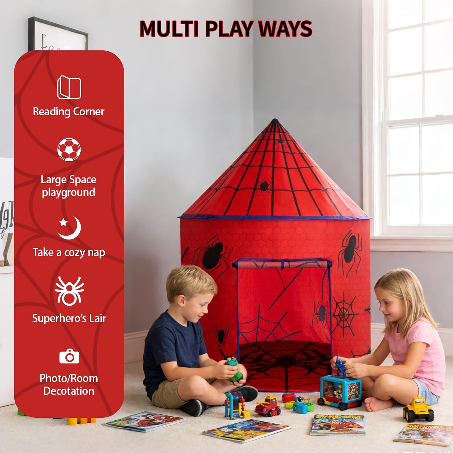 Kids Play Tent with Ventilation Window - Foldable Indoor Outdoor Playhouse, Pop Up Tent for Kids Ages 3-8, Great Gift Idea for Boys and Girls, Role Play Birthday, Reading Corner - Image 5