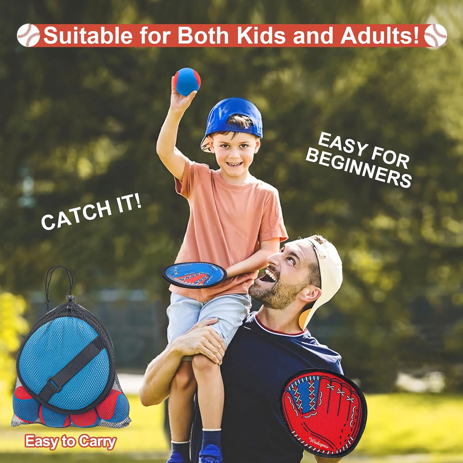 Toss and Catch Ball Game, Kids Toddler Baseball Glove & Catch Ball Toys, Outdoor Games for Family, Toys for Beach Yard Pool Outside, Birthday Easter Gift for Ages 3 4 5 6 7 8-12 Year Old Boys Girls - Image 2