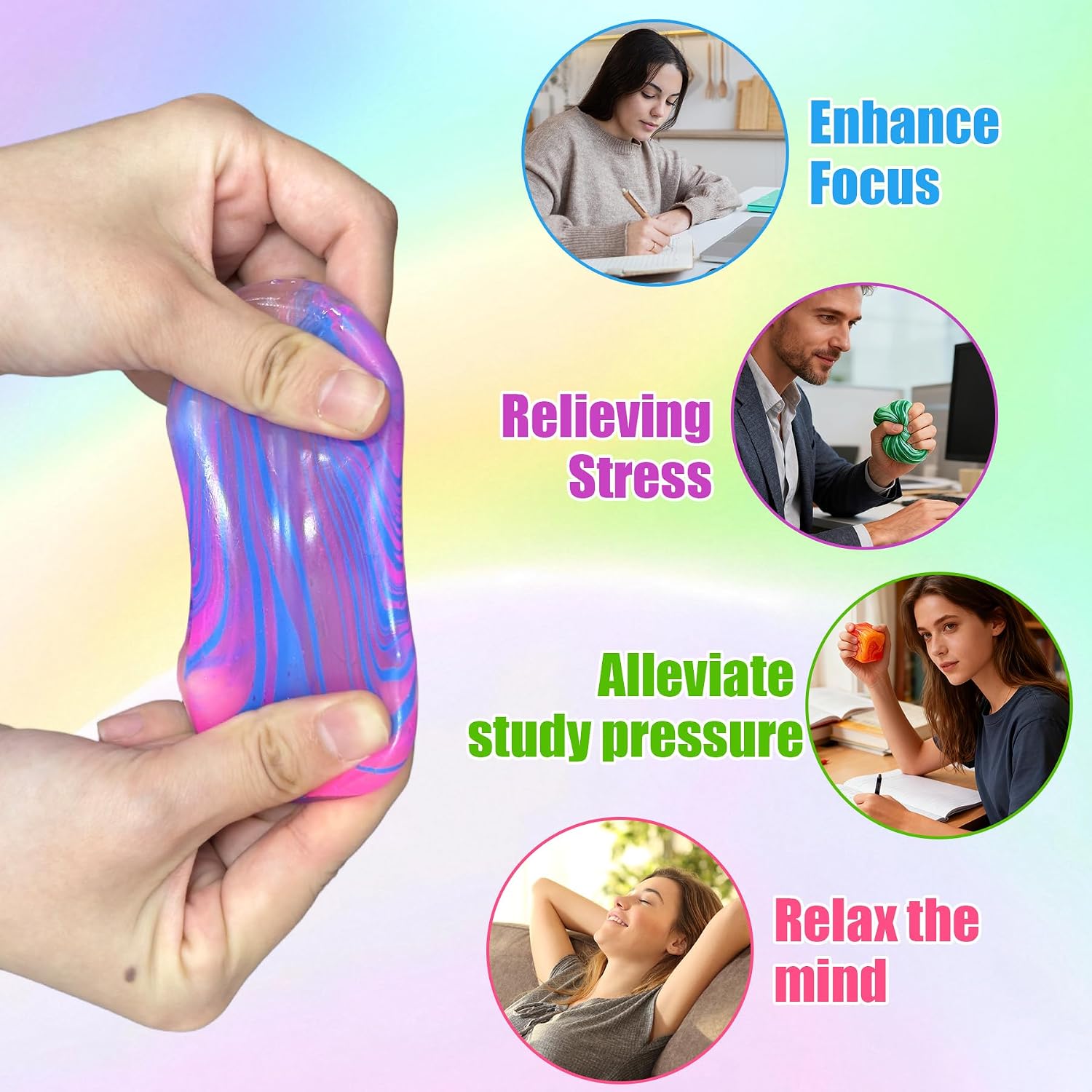 4 Pack Fidget Toys, Squishy Cube, Ice Cube Squishy for Anxiety & Stress Relief for Adults, Slow Rise Sensory Stress Balls, Classroom Prizes - Image 4
