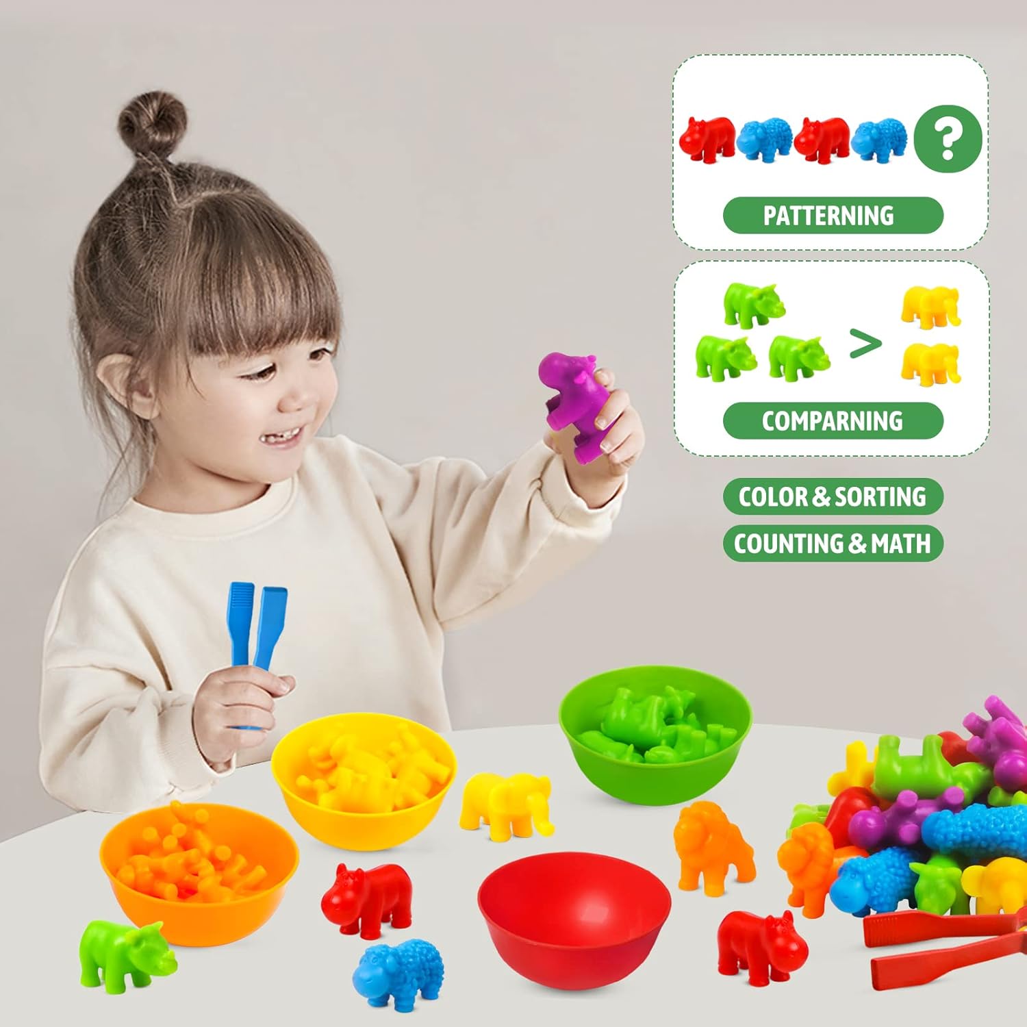 RAEQKS Counting Sorting Toys Matching Stacking Toys with Bowls Preschool Learning Activities Educational Sensory Game Montessori STEM Toy Daycare Sets Animals Gifts for Toddlers Kids Boys Girls - Image 5