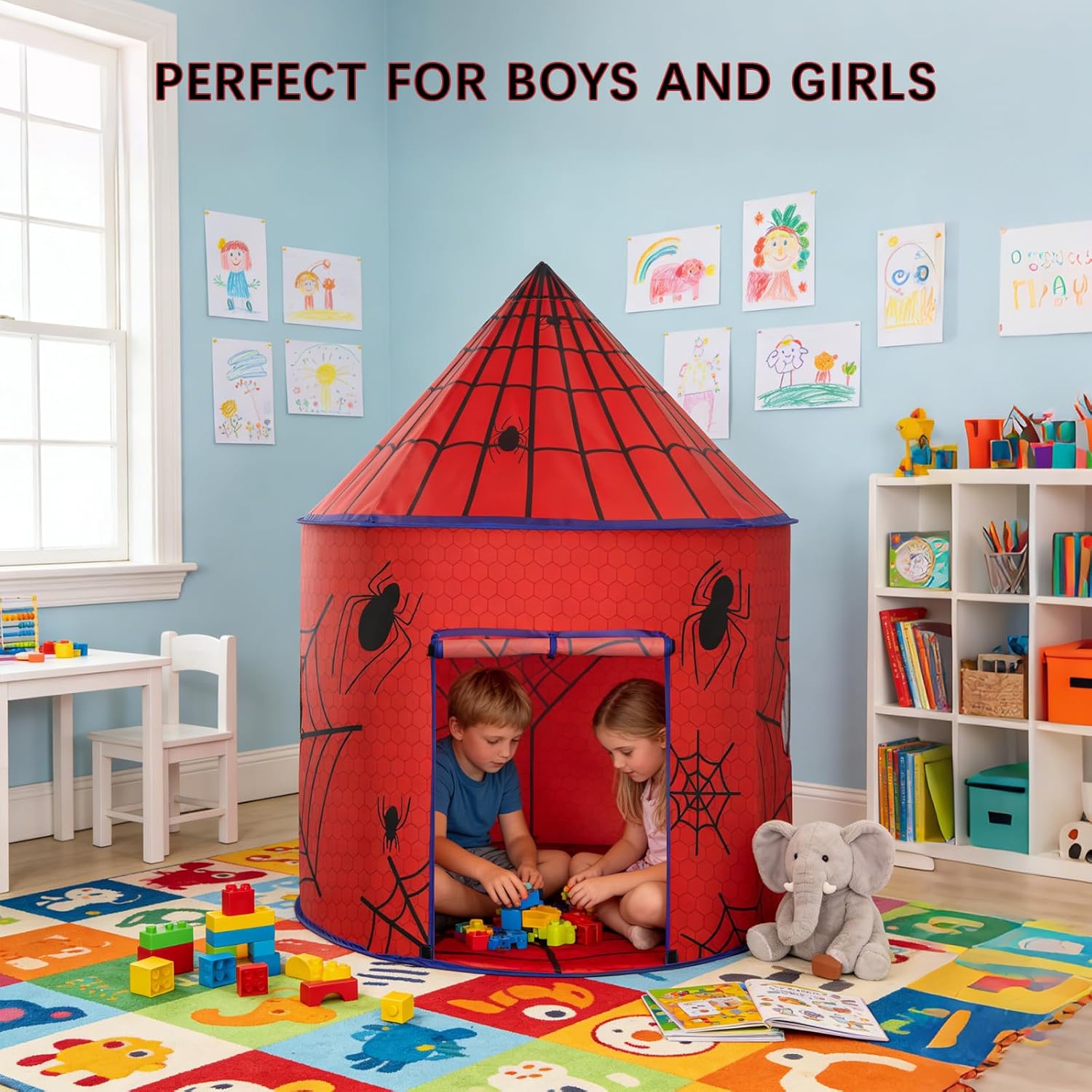 Kids Play Tent with Ventilation Window - Foldable Indoor Outdoor Playhouse, Pop Up Tent for Kids Ages 3-8, Great Gift Idea for Boys and Girls, Role Play Birthday, Reading Corner - Image 7