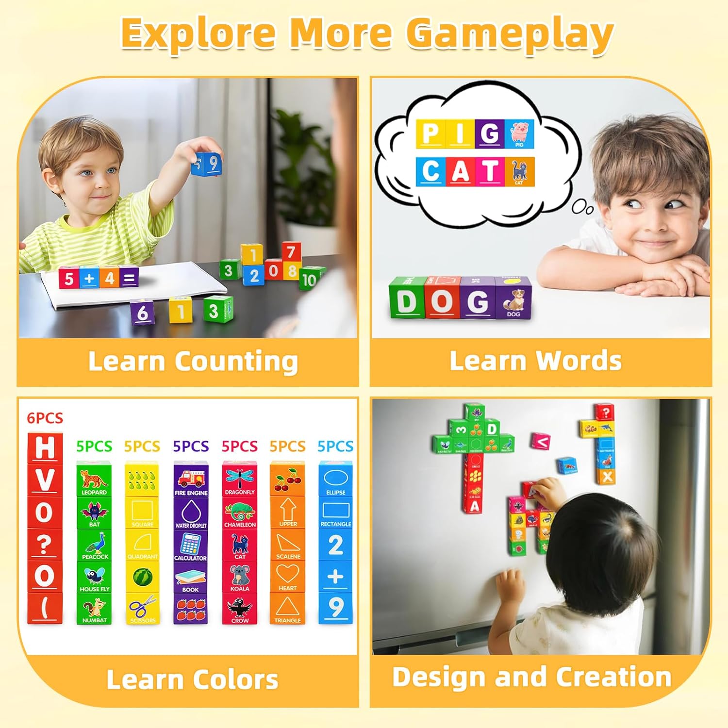 Magnetic Blocks for Toddlers 1-3, 1.4 inch Large Building Blocks Number ABC Learning Toys for 1 2 3 4 5+ Year Old Boys Girls Educational Montessori Toys for Preschool Activities 36PCS STEM Magnet Cube - Image 7