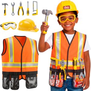 Pandapop Kids Tool Set, Toddler Tools with Construction Vest & Hat, Toddler Dress up Toys, Halloween Christmas Birthday Gifts for Boys Girls 3 4 5