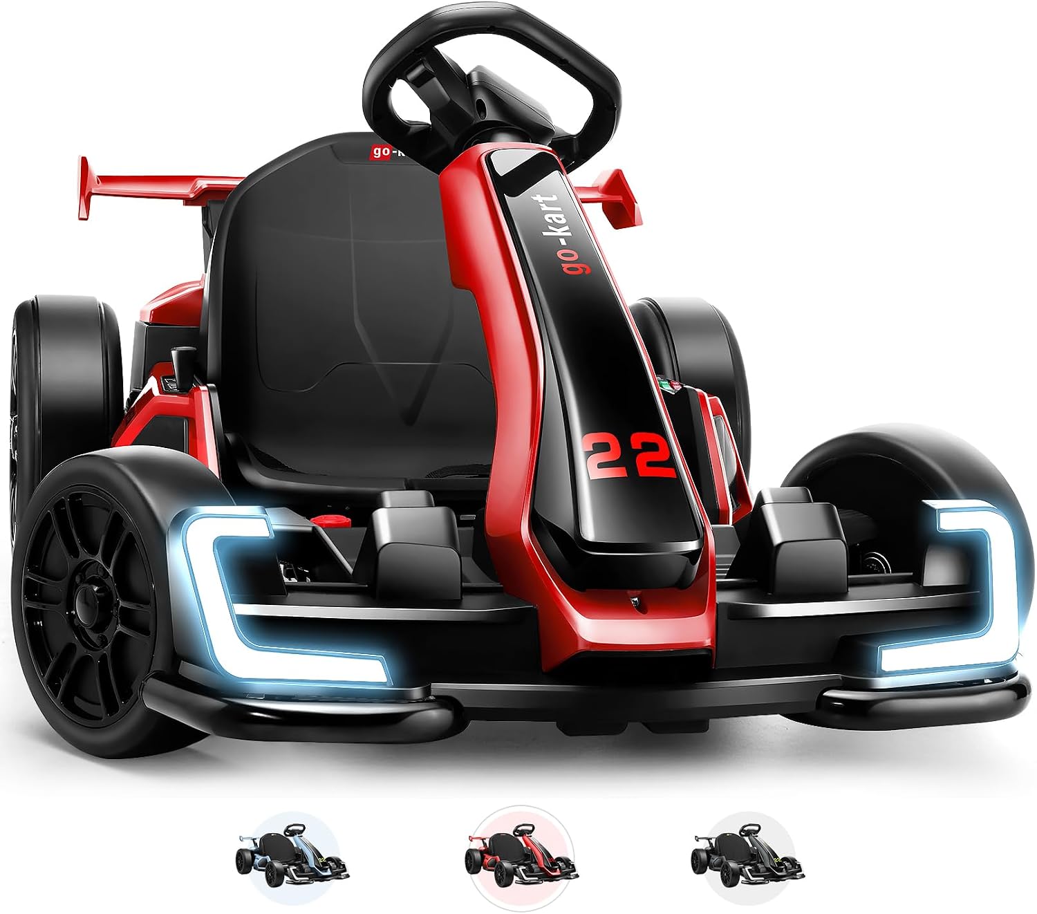 Hikole Go Kart 24V Electric Drift Cart for Kids 6-12-14, Adjustable Seat, 300W Motor, Max 8.5 MPH Speed, Safety Belt, EVA Tires, LED Lights, Bluetooth, Outdoor Ride On Toy Gift, Red