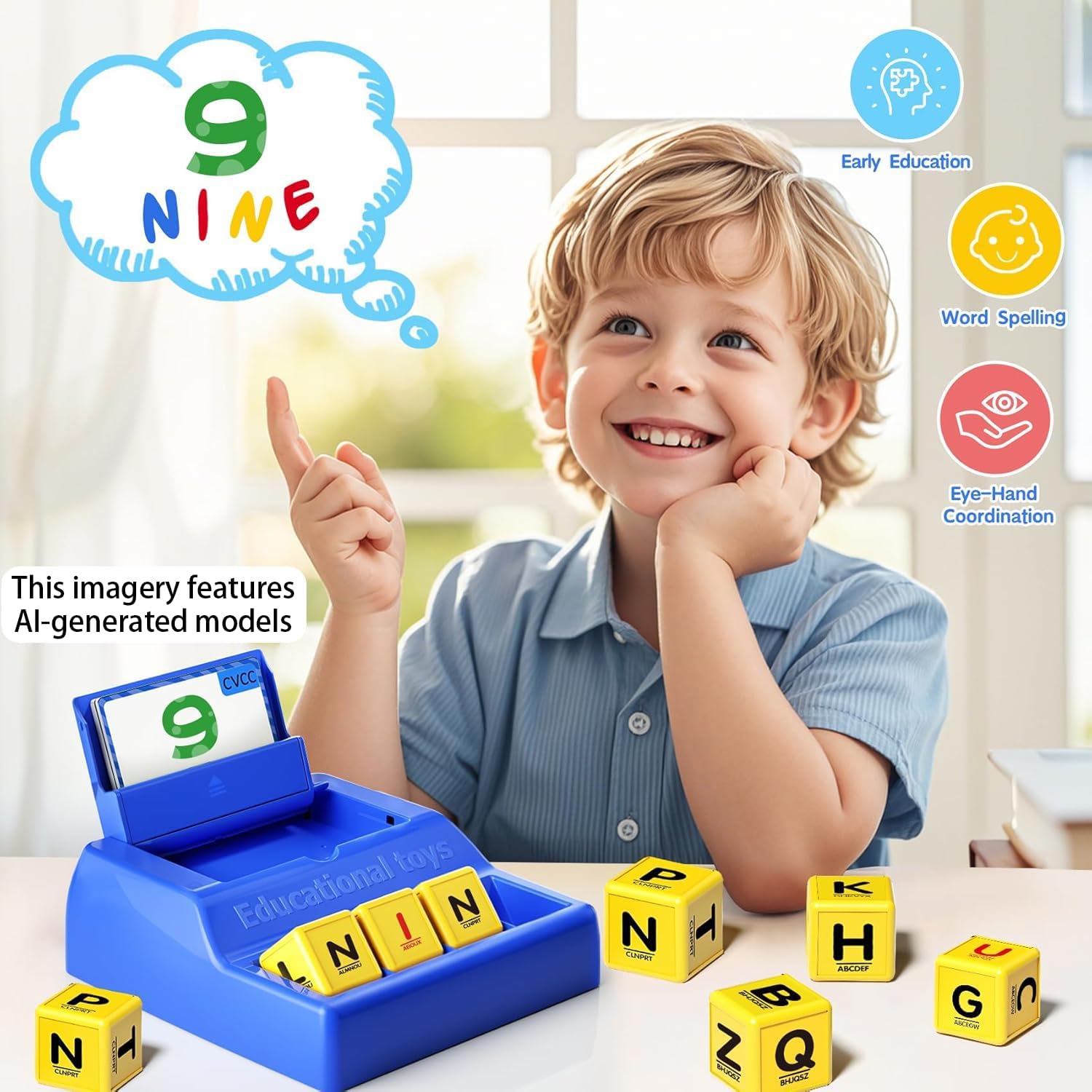 Montessori Matching Letter Game for Kids Ages 3-8 | Educational Learning Spelling Toys with Storage Function | Christmas Birthday Gifts for 3 4 5 6 Year Old Boys & Girls | Larger Blue (50% Bigger) - Image 6