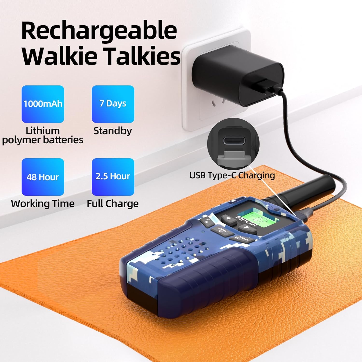 Rechargeable Kids Camouflage Walkie Talkies 3 Pack Long Range, 48H Work 7D Standby, LED Flashlight,Outdoor Camping Games Toys Gifts for 3-12 Year Old,Ideal Birthday for Boys & Girls - Image 2