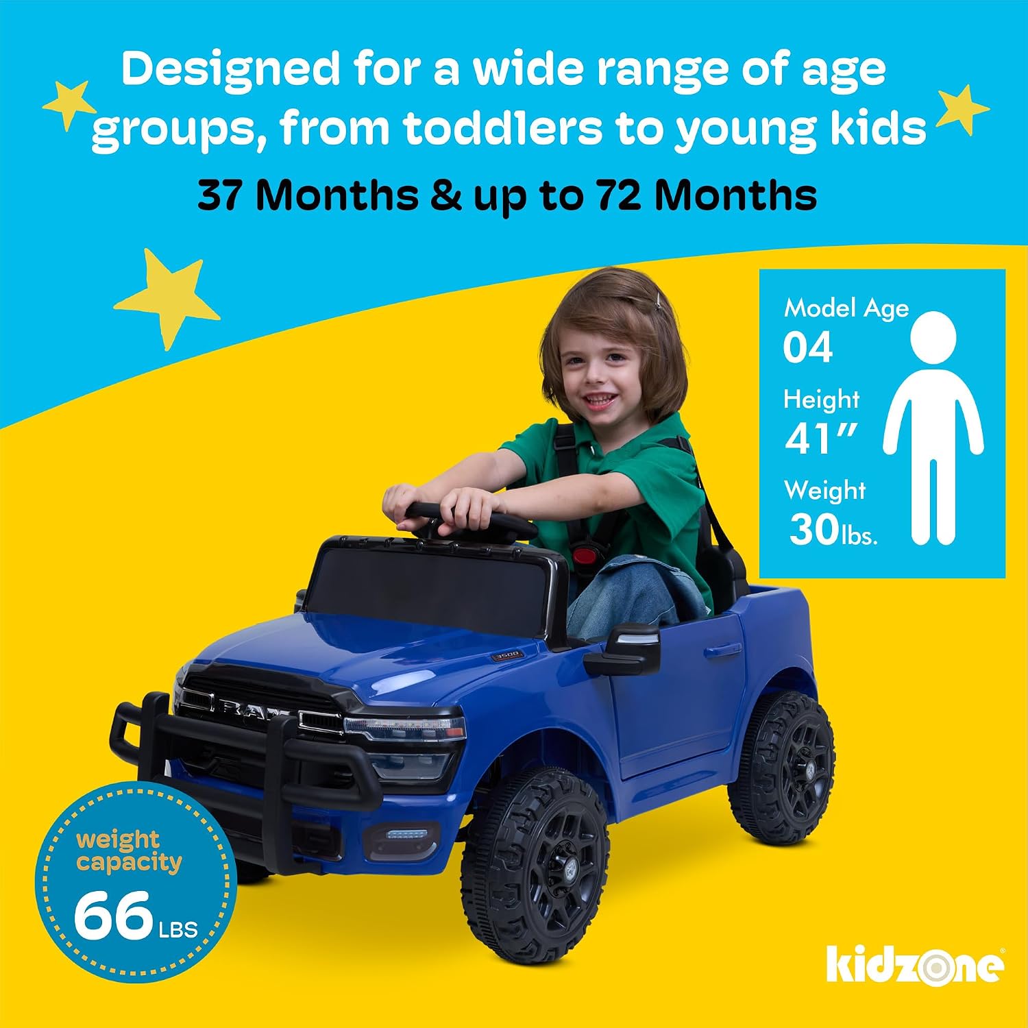 Kidzone Licensed Ram 3500 12V Ride on Truck, Powered Ride-on Car with 2.4G Remote Control & Manual Modes, Electric Toy Vehicle for Kids with Bluetooth, LED Lights, Spring Suspension, White - Image 5