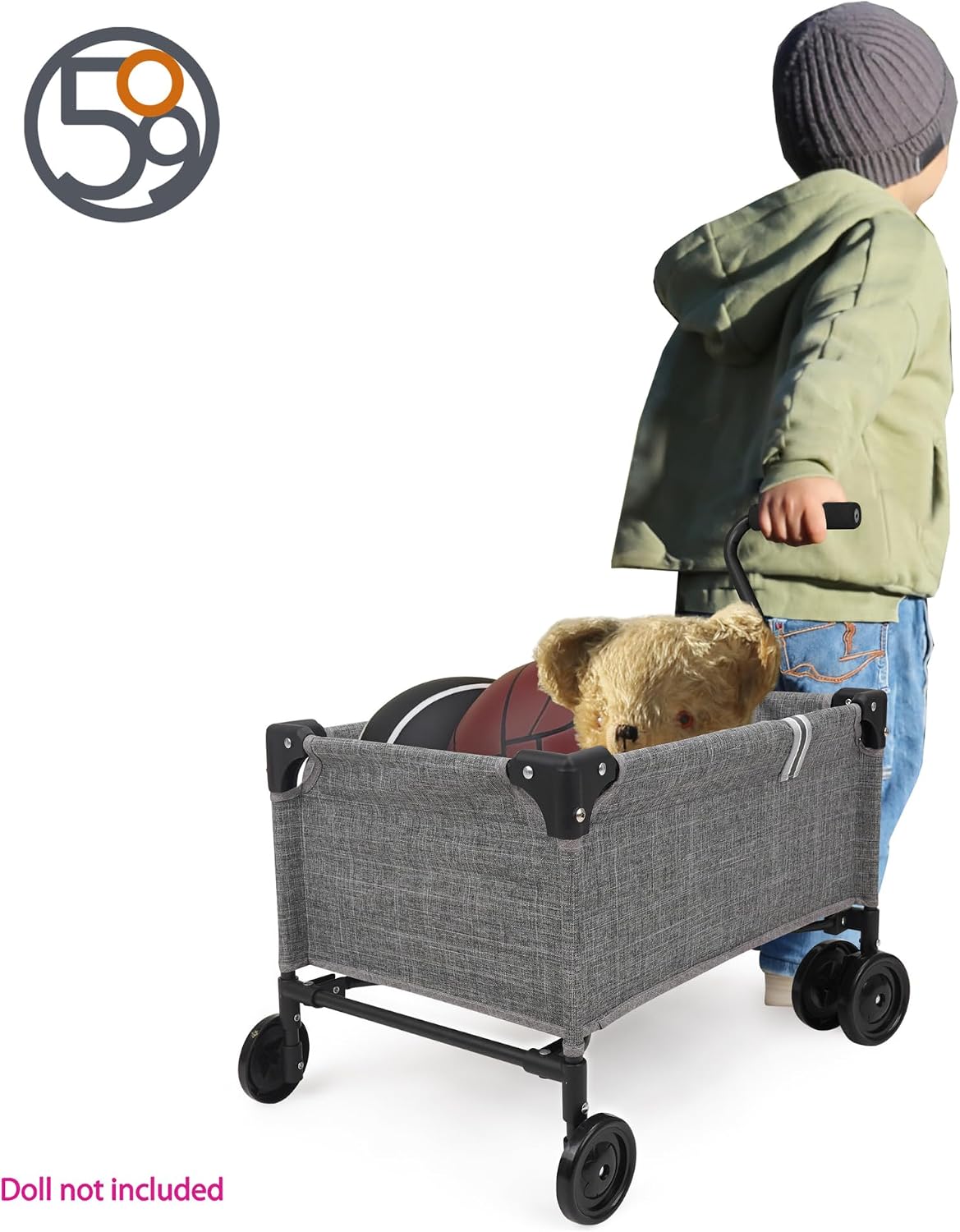 509 Crew: Little Wagon - Melange Grey - Folding Pull-Along Cart, Adjustable Handle, Canvas-Metal Frame, Transport Toys-Dolls-Stuffed Animals, Kid 3+ - Image 6