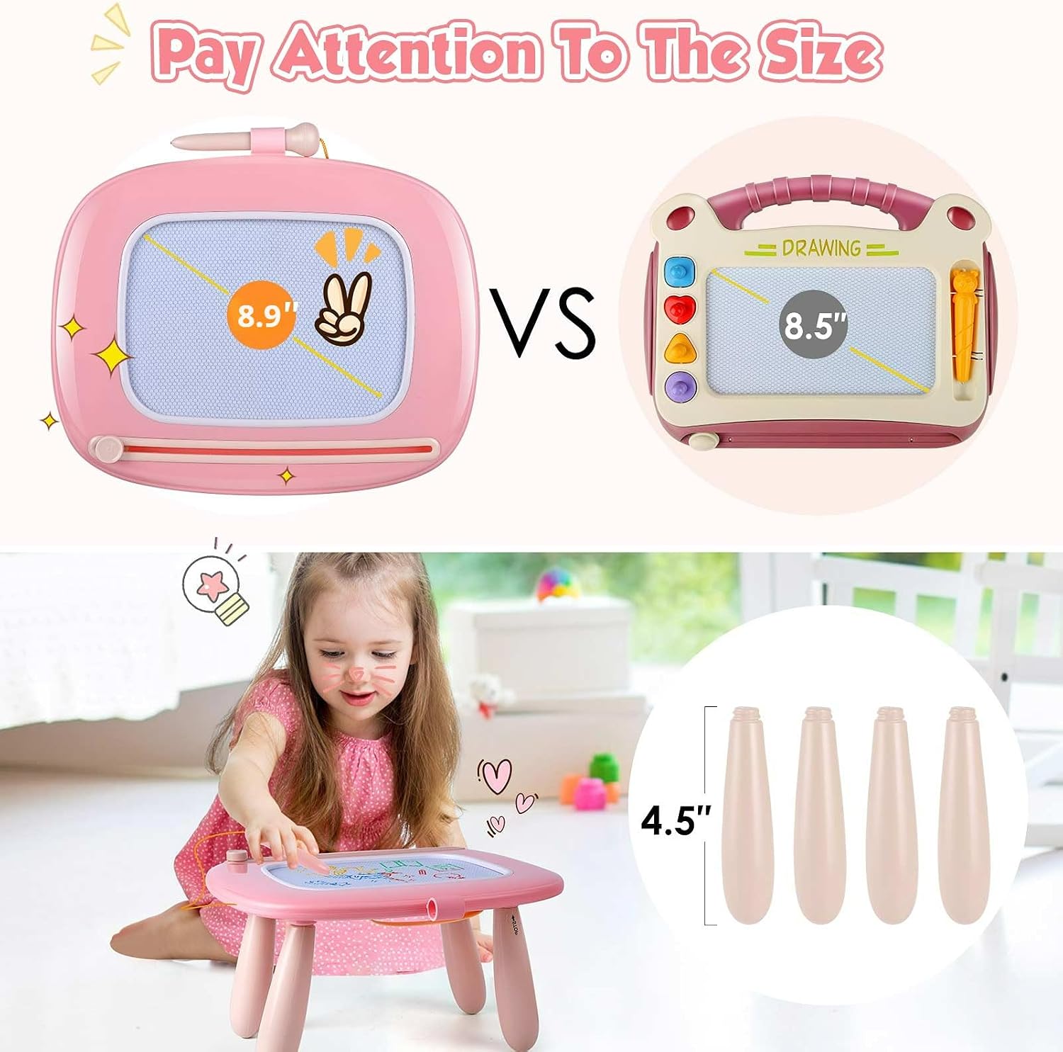 Smasiagon Toddler Toys Age 1-2 Year Old Boys Girls, Magnetic Drawing Doodle Board Pad Educational Learning Toys for 1 2 3 Year Old Boys Girls Gifts Birthday Party (Soft Pink) - Image 3