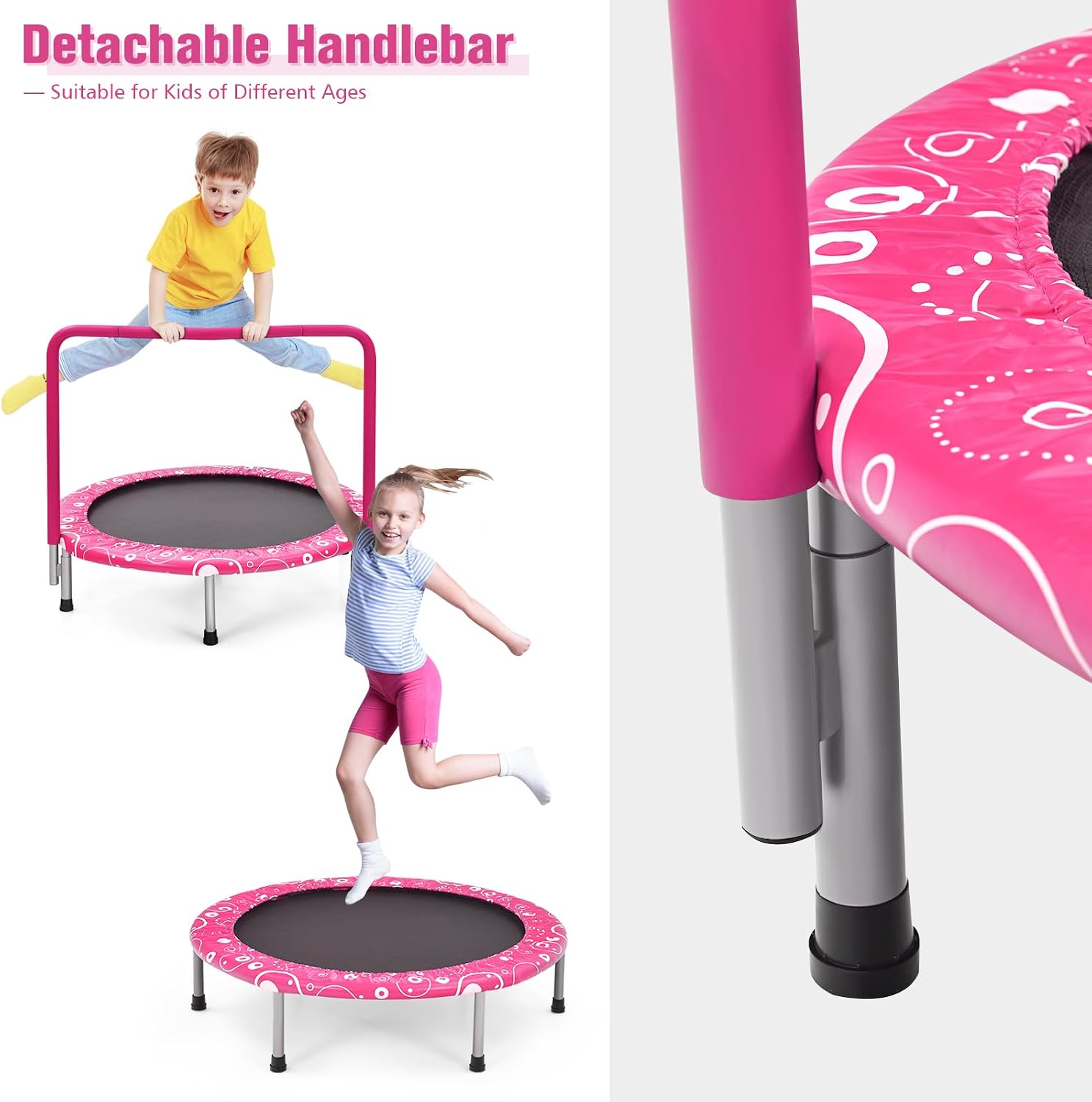 KOTEK 36 Inch Toddler Trampoline, Foldable Mini Recreational Trampoline with Handle & Safety Padded Cover, ASTM Approved Small Baby Trampoline, Indoor Trampoline for Kids, Max Load 330 Lbs - Image 2
