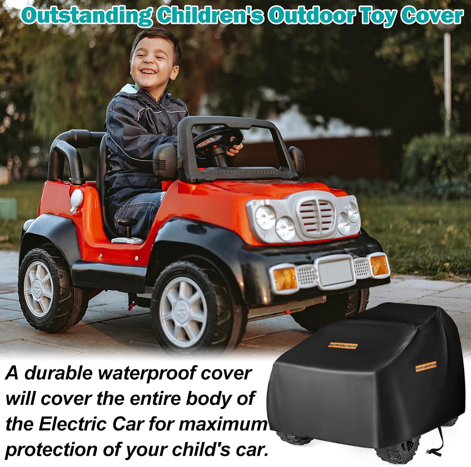 Kids Ride On Car Cover,Large Power Wheels Cover Waterproof,Heavy Duty 420D Universal Toy Car Cover for Power Wheels Jeep & Toddler Electric Vehicles,All Season Protection,with 3 Reflective Strips - Image 7