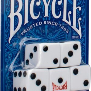 Bicycle 5x Dice Set, Six Sided D6 Dice, Standard Game Classic White and Black Die, 5 Count, 16 mm | lawn-game-equipment