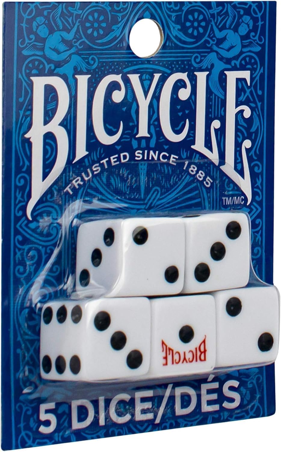Bicycle 5x Dice Set, Six Sided D6 Dice, Standard Game Classic White and Black Die, 5 Count, 16 mm | lawn-game-equipment