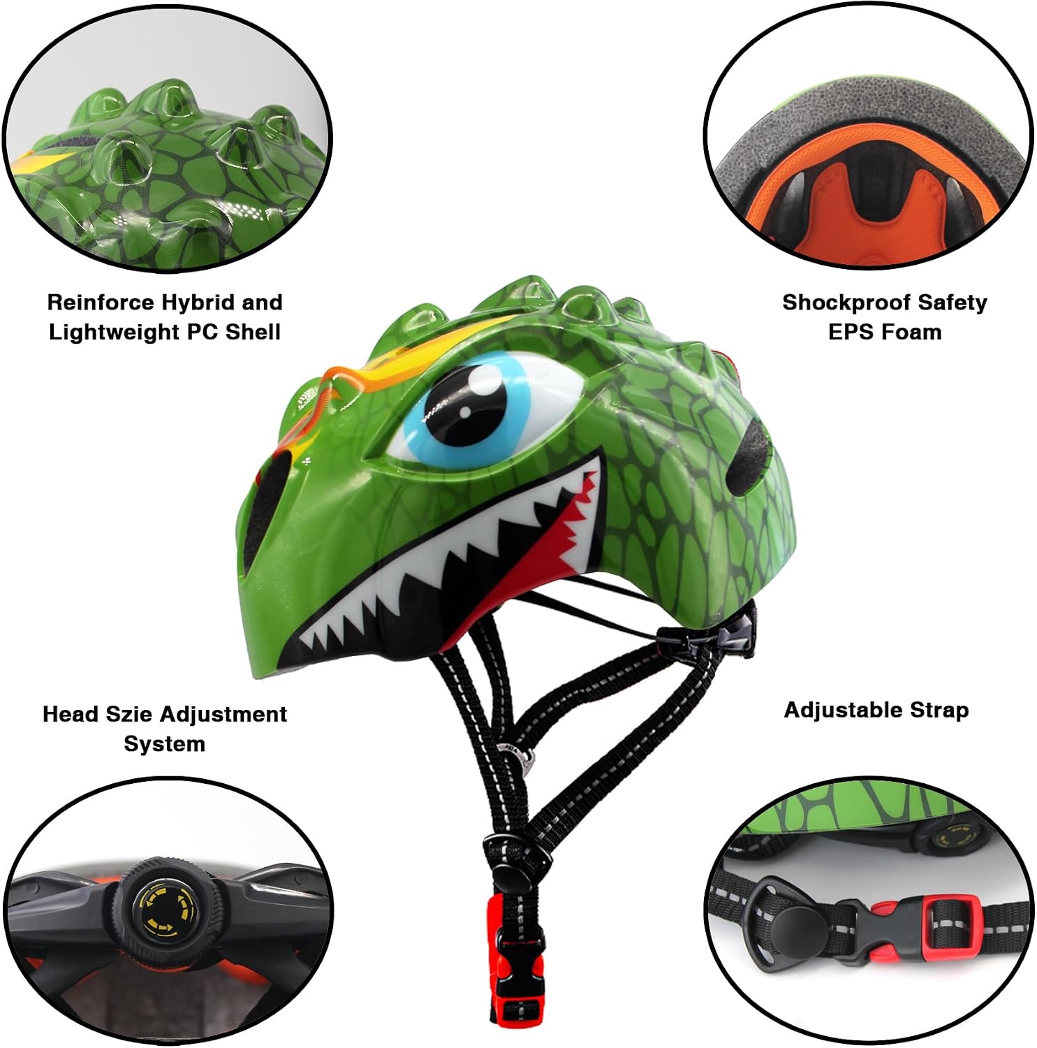 Toddler Helmet Kids Bike Helmet for 2 3 4 5 6 7 8 Years Old Girls with 3D Dinosaur Design Protective Gear Set and Safety Certified, Toddler Bike Cycling Skating Skateboard Scooter Helmet - Image 3