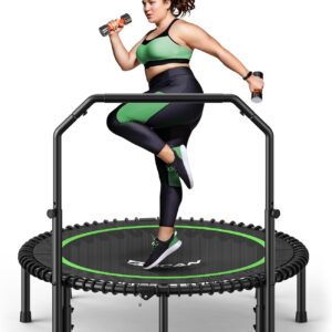 BCAN BT2 450/550LBS Mini Rebounder Trampoline for Adults with Bar, Fitness Trampoline with Bungees, Adjustable Handle, Stable & Quiet, Indoor Outdoor, Whole-Body Workout – 40IN/48IN | FED Fitness