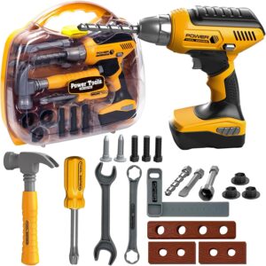Playhiland Pretend Play Kids Construction Kits, Kids Tool Set with Electronic Toy Drill & Tool Box, Toy Tools Christmas Birthday Gift for 3 4 5 6 7 8 Year Old Boys & Girls