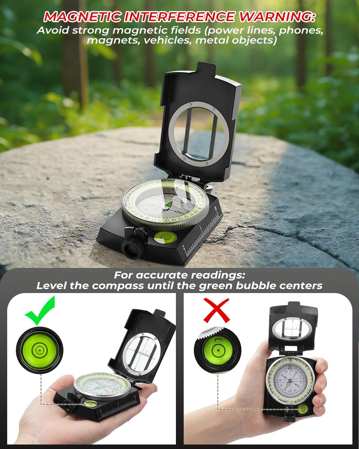Sportneer Compass: Accurate Durable Lightweight Orienteering Compass with Strap and Carrying Case, Glow in The Dark Waterproof Hiking Essentials for Camping Backpacking, Best Survival Gifts for Kids - Image 3