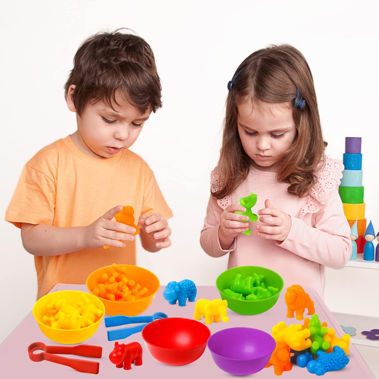 RAEQKS Counting Sorting Toys Matching Stacking Toys with Bowls Preschool Learning Activities Educational Sensory Game Montessori STEM Toy Daycare Sets Animals Gifts for Toddlers Kids Boys Girls - Image 7