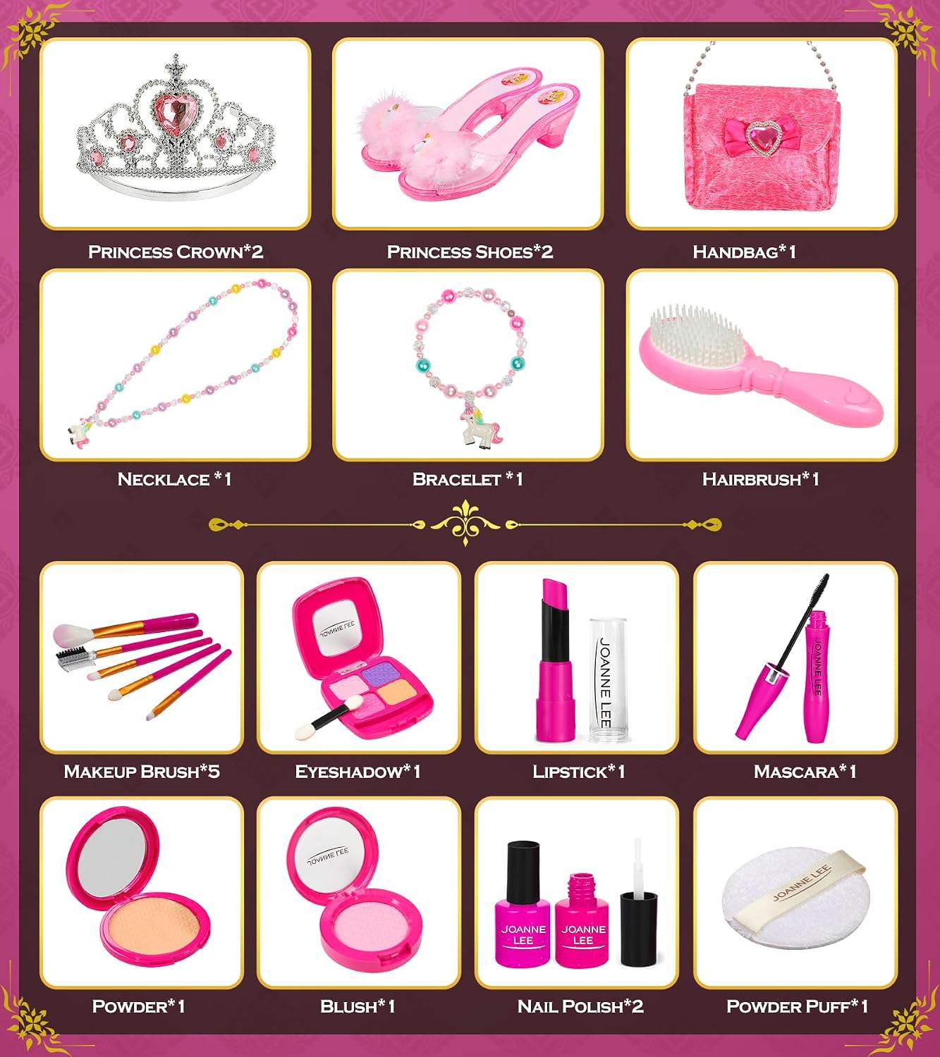 Kids Makeup Kit - Princess Dress Up Shoes, Crowns & Handbag - Pretend Play Fake Makeup Set for Girls, Ages 3-6 - Image 7